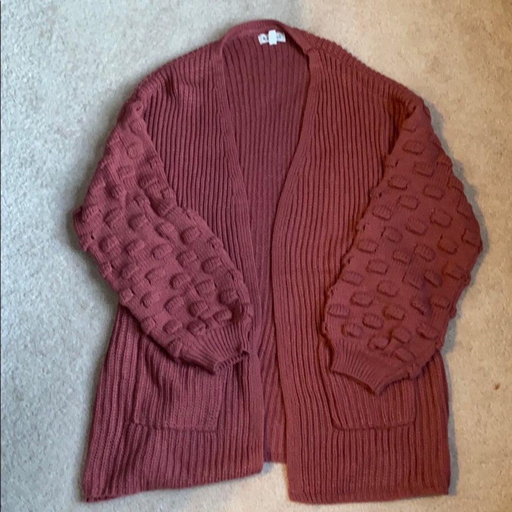 Pink Bubble Sleeve Cardigan